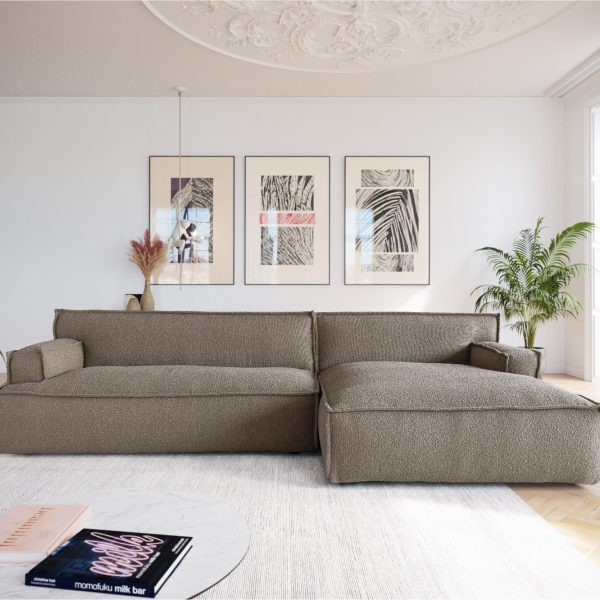 Rohová pohovka Basit 335×160 cm bouclé taupe pravá