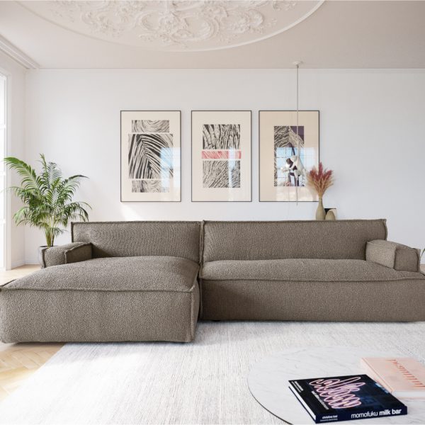 Rohová pohovka Basit 335×160 cm bouclé taupe levá