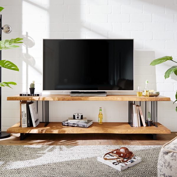 TV stolek Willibald 200×45 cm přírodní dub kov černý