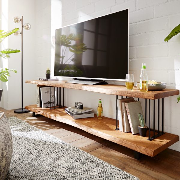 TV stolek Willibald 200×45 cm přírodní dub kov černý