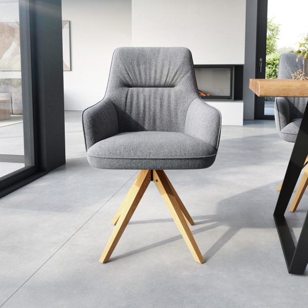Jídelní židle Zelia-Flex dřevěná podnož texturovaná tkanina světle šedá