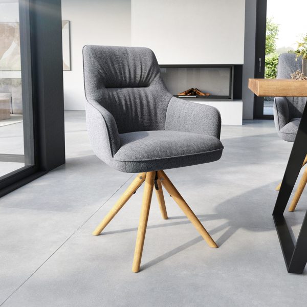 Jídelní židle Zelia-Flex dřevěná podnož zaoblená texturovaná tkanina světle šedá