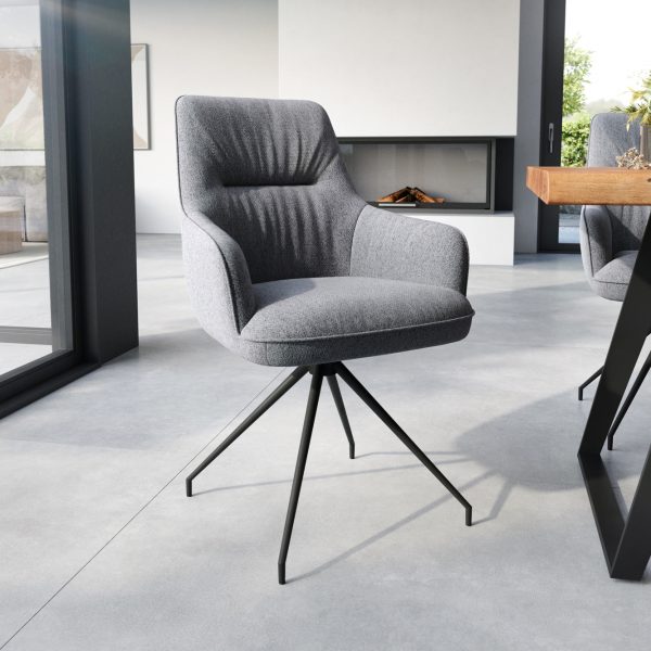 Jídelní židle Zelia-Flex křížová podnož zaoblená otočná černá texturovaná tkanina světle šedá