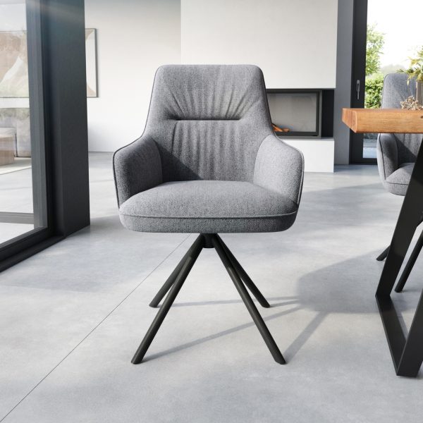 Jídelní židle Zelia-Flex křížová podnož kulatá otočná černá texturovaná tkanina světle šedá