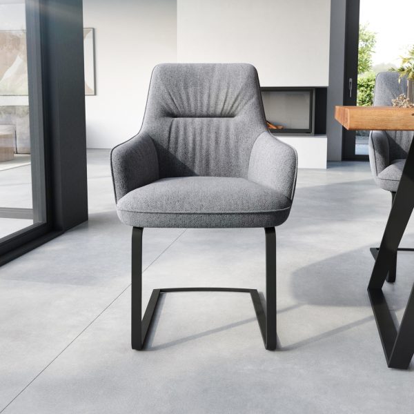 Jídelní židle Zelia-Flex s loketními opěrkami konzolová podnož plochá černá strukturovaný materiál světle šedá