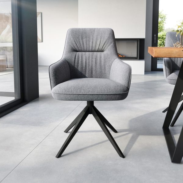Otočná židle Zelia-Flex s područkou křížová podnož široká otočná černá texturovaná tkanina světle šedá 360°
