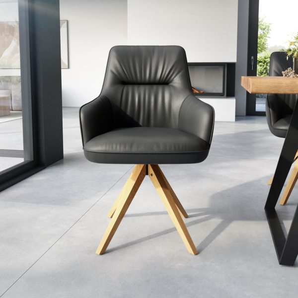 Jídelní židle Zelia-Flex dřevěná podnož pravá kůže černá