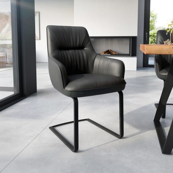 Jídelní židle Zelia-Flex s područkou konzolová podnož plochá černá pravá kůže černá