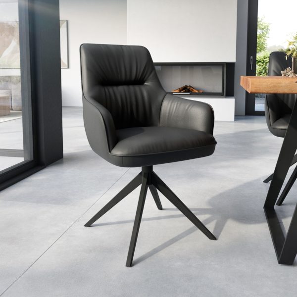 Otočná židle Zelia-Flex s područkou křížová podnož široká otočná černá pravá kůže černá 360°