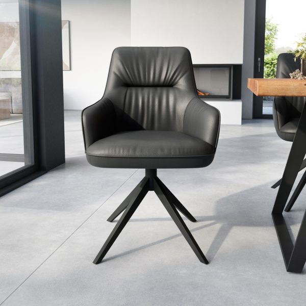 Otočná židle Zelia-Flex s područkou křížová podnož široká otočná černá pravá kůže černá 360°