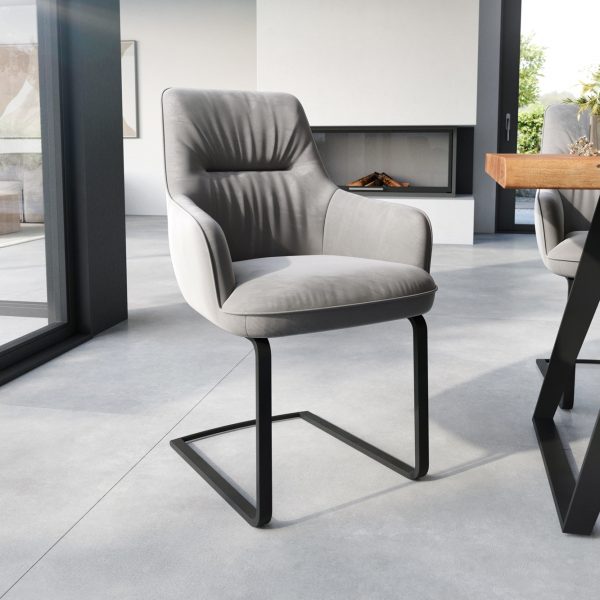 Jídelní židle Zelia-Flex s područkou konzolová podnož plochá černá samet šedý