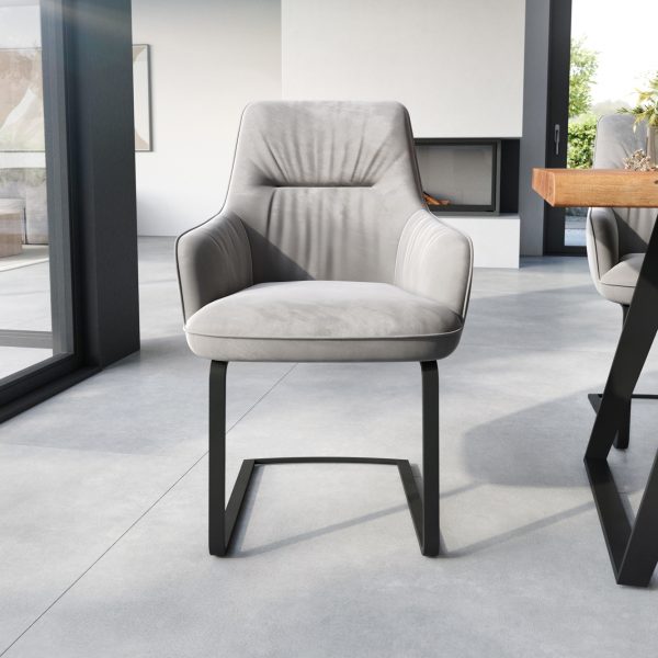 Jídelní židle Zelia-Flex s područkou konzolová podnož plochá černá samet šedý