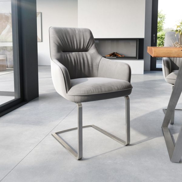 Jídelní židle Zelia-Flex s područkou konzolová podnož plochá nerezová ocel samet šedá