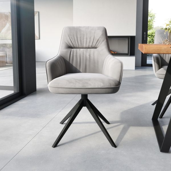 Otočná židle Zelia-Flex s područkou křížová podnož široká otočná černá samet šedý 360°