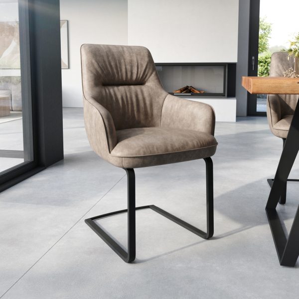 Jídelní židle Zelia-Flex s područkou konzolová podnož plochá černá mikrovlákno taupe vintage