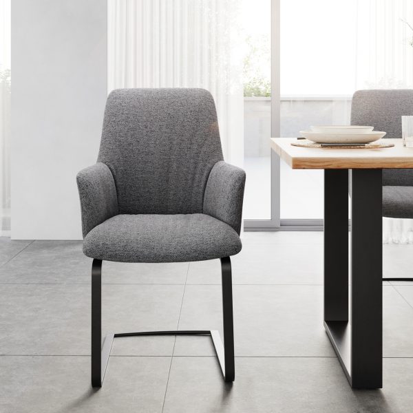 Jídelní židle Willa-Flex s loketními opěrkami konzolová podnož plochá černá strukturovaný materiál světle šedá