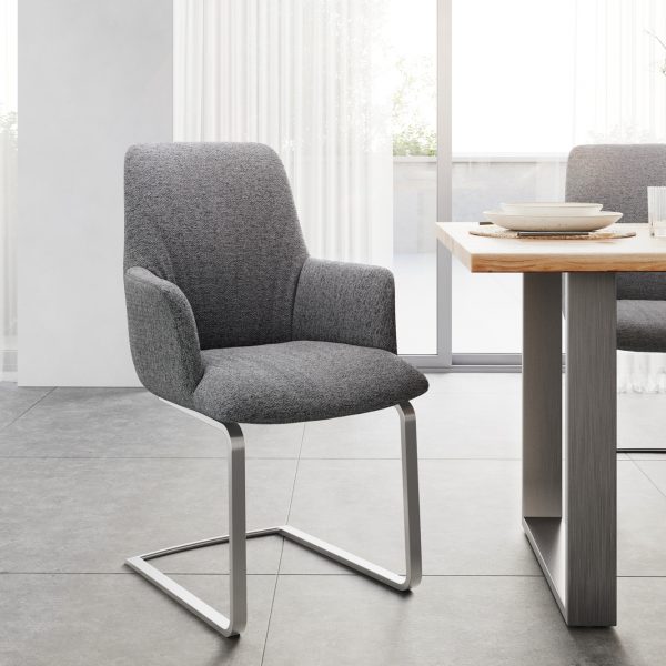 Jídelní židle Willa-Flex s područkou konzolová podnož plochá nerezová ocel texturovaná tkanina světle šedá