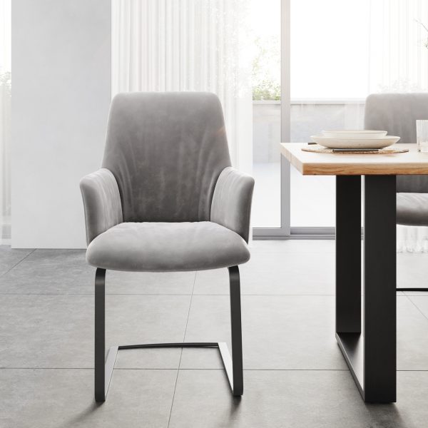 Jídelní židle Willa-Flex s područkou konzolová podnož plochá černá samet šedý