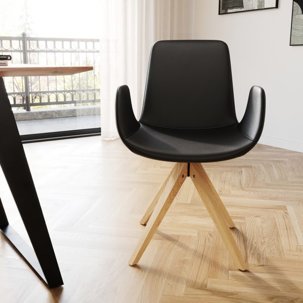 Jídelní židle Ilia-Flex dřevěná podnož zaoblená kůže černý otočný