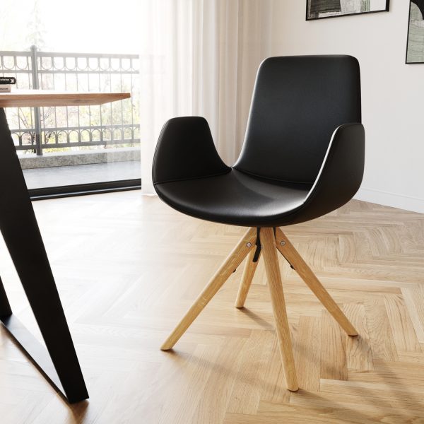 Jídelní židle Ilia-Flex dřevěná podnož pravá kůže černá