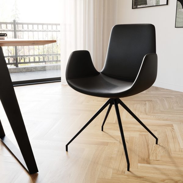 Jídelní židle Ilia-Flex křížová podnož zaoblená otočná černá pravá kůže černá