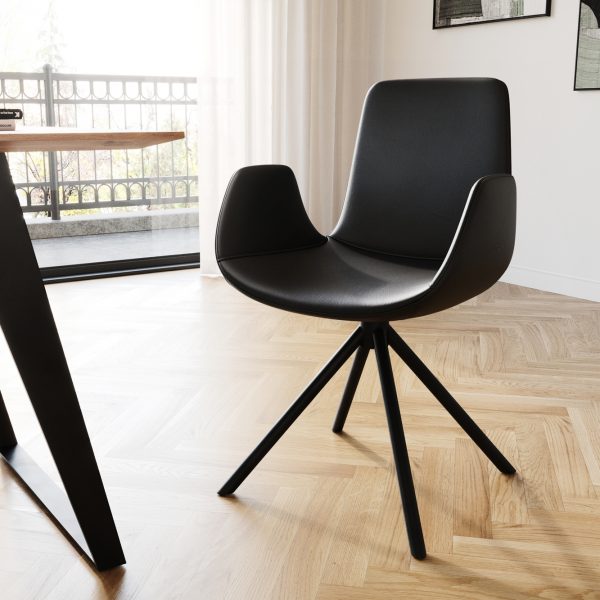 Jídelní židle Ilia-Flex křížová podnož kulatá otočná černá pravá kůže černá