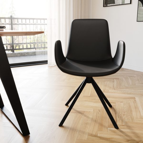 Jídelní židle Ilia-Flex křížová podnož kulatá otočná černá pravá kůže černá