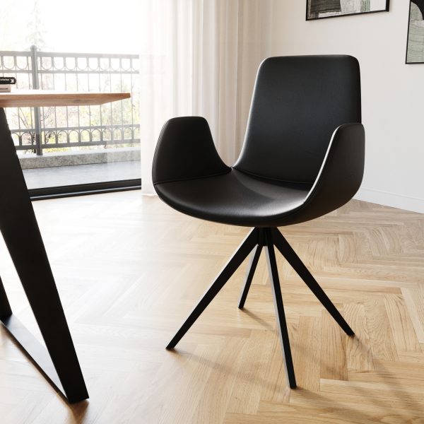 Otočná židle Ilia-Flex s loketními opěrkami křížová podnož zaoblená otočná černá pravá kůže černá