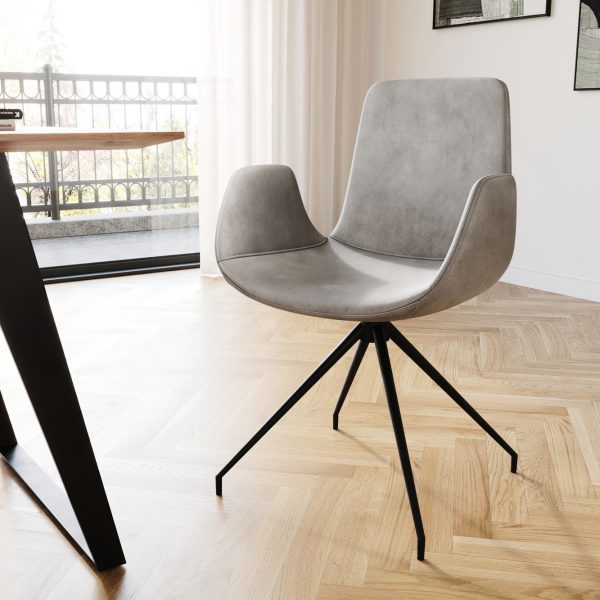 Jídelní židle Ilia-Flex křížová podnož kulatá otočná černá samet šedý