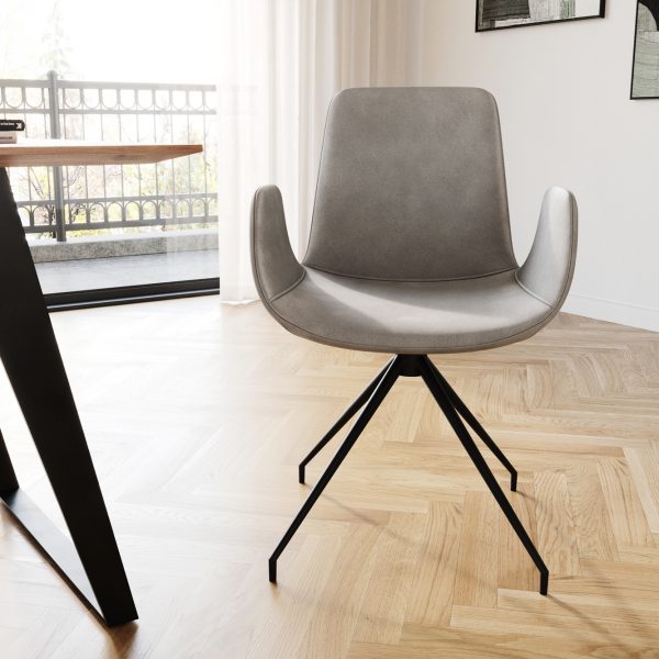 Jídelní židle Ilia-Flex křížová podnož kulatá otočná černá samet šedý