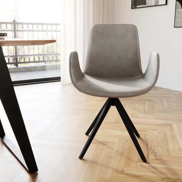 Otočná židle Ilia-Flex s područkou křížová podnož zaoblená otočná samet šedá 180°
