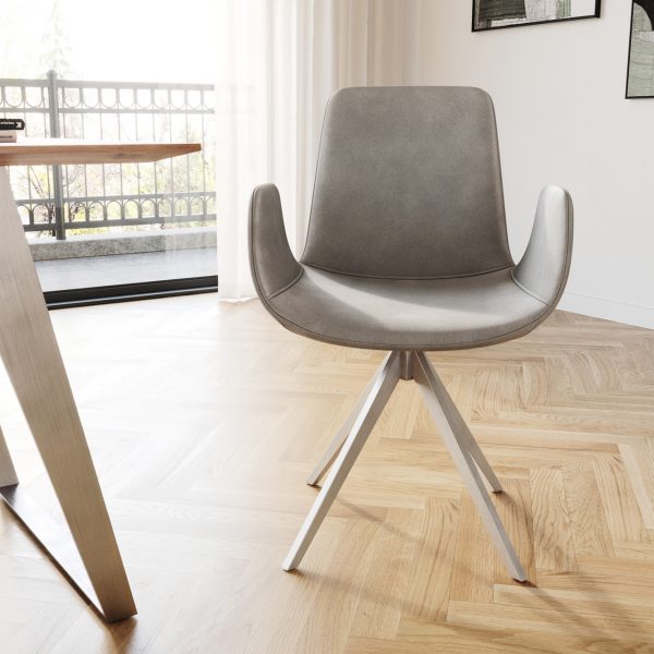 Otočná židle Ilia-Flex s područkou křížová podnož hranatá otočná nerezová ocel samet šedý 180°