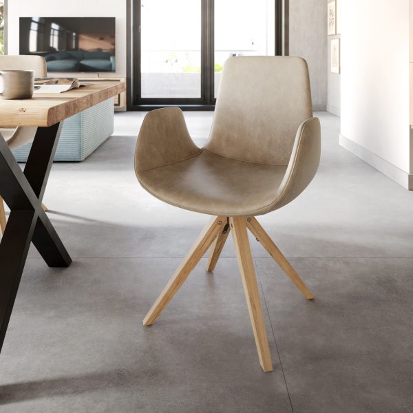 Jídelní židle Ilia-Flex dřevěná podnož mikrovlákno béžový vintage