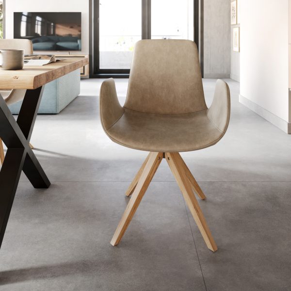 Jídelní židle Ilia-Flex dřevěná podnož mikrovlákno béžový vintage