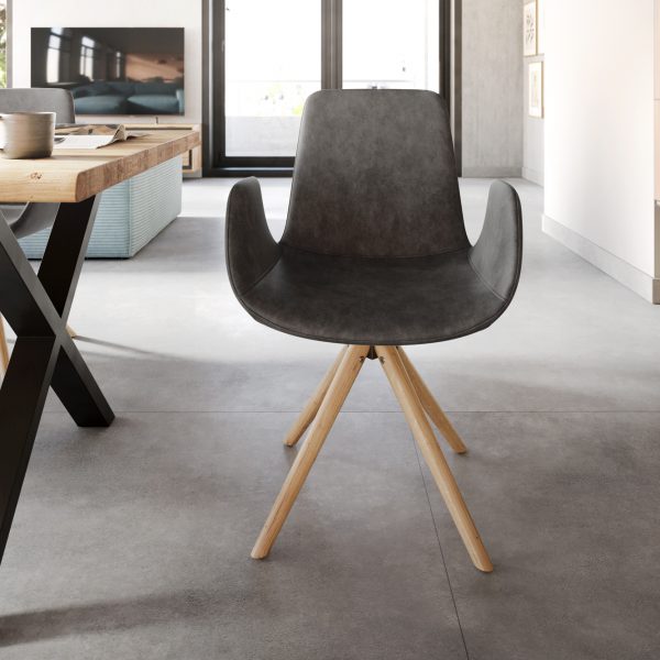 Jídelní židle Ilia-Flex dřevěná podnož zaoblená mikrovlákno antracitová vintage