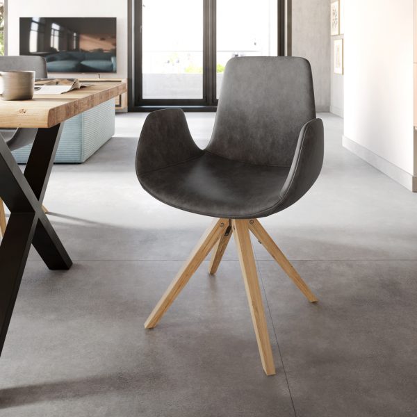 Jídelní židle Ilia-Flex dřevěná podnož mikrovlákno antracitová vintage