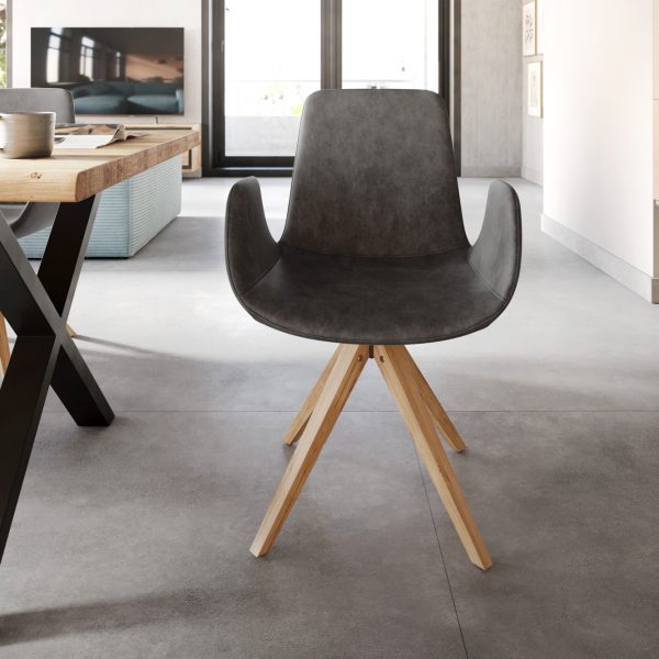 Jídelní židle Ilia-Flex dřevěná podnož mikrovlákno antracitová vintage