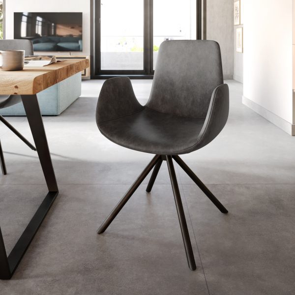 Jídelní židle Ilia-Flex křížová podnož kulatá otočná černá mikrovlákno antracitová vintage