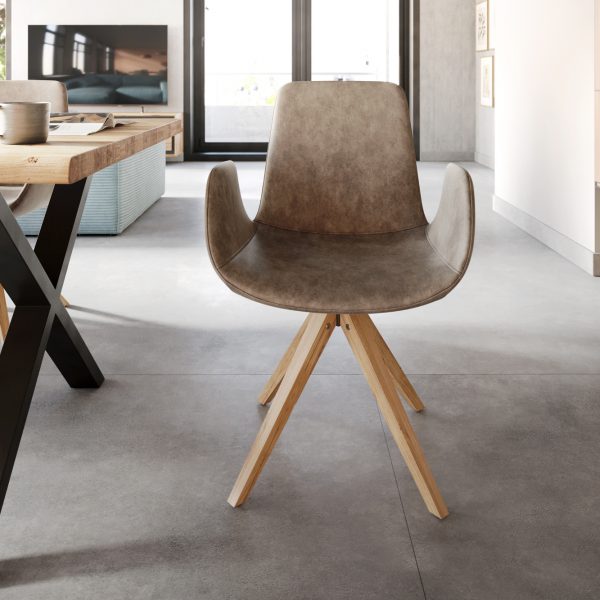 Jídelní židle Ilia-Flex dřevěná podnož mikrovlákno taupe vintage