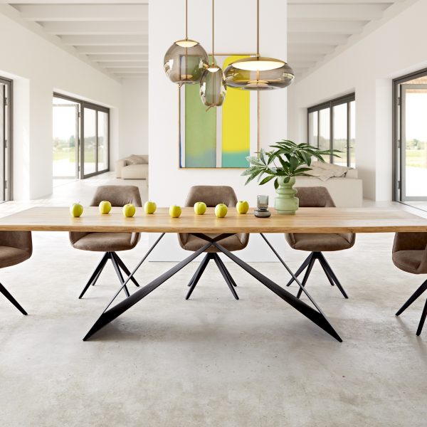 Jídelní stůl Edge 260×100 cm přírodní dub kovová černá podnož ve tvaru “V”